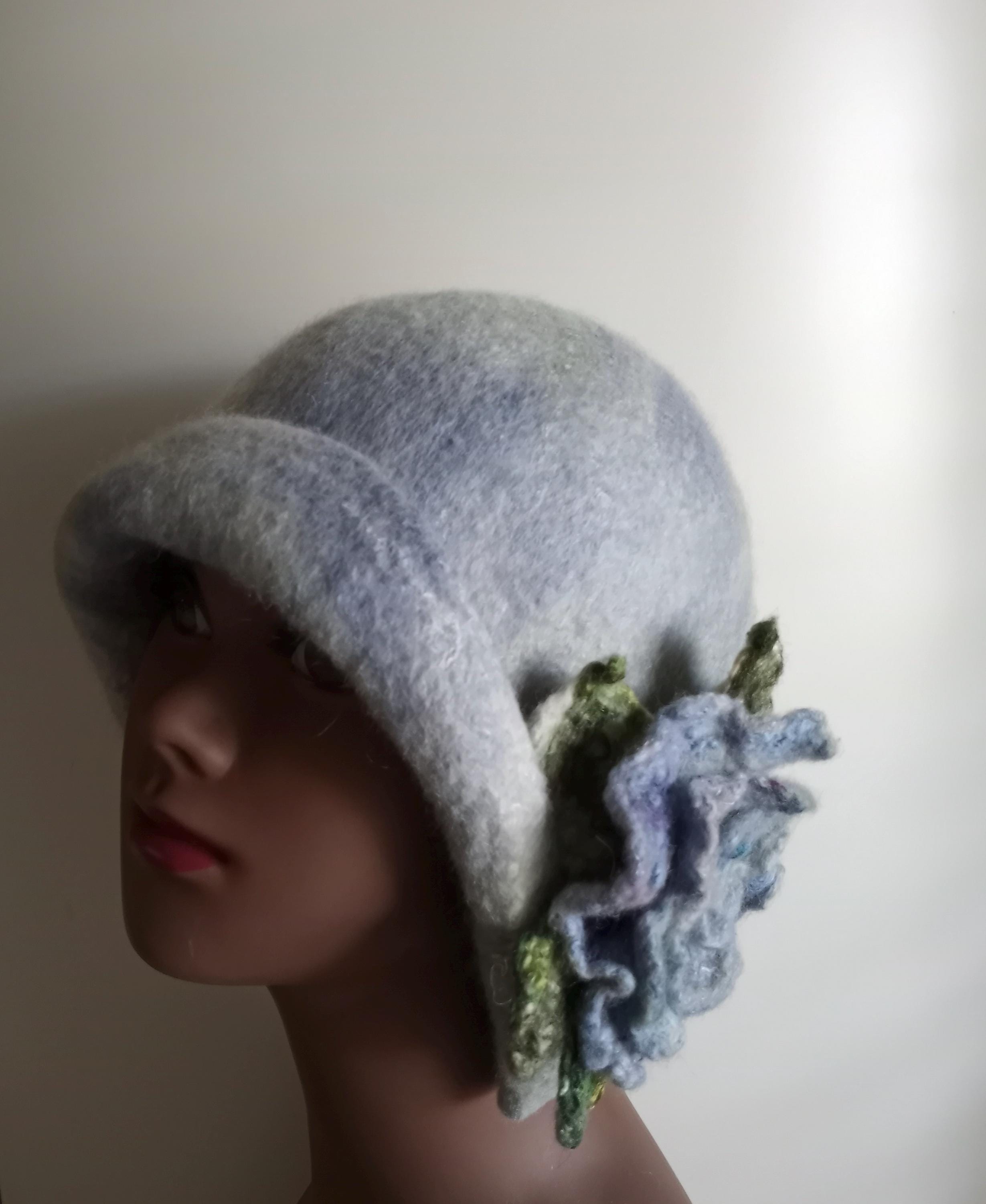 joodito origami crown felted wool sweater hat bucket beanie cap cloche gray l Wool Beret Cloche - Etsy main image 2