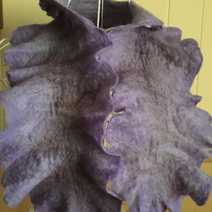 Handmade scarf purple ombre ruffled snood lace wool neck warmer snood wet felted neck warmer wool collar wool cowl wool scarf art deco