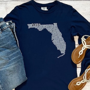 Unisex Florida Langarm T-Shirt, Florida Wort Wolke T-Shirt, Karte von Florida, Bundesstaat Florida Shirt, Florida Geschenk, Zuhause Shirt, Zustand Shirt