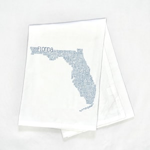Theedoek kaart Florida, bedrukte handdoek Florida, keukenhanddoek Florida, handdoek meelzak, katoenen theedoek, WordArt, cadeau makelaar, handdoek