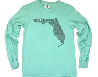 Unisex Florida Long Sleeve T Shirt, Florida Word Cloud T shirt, Map of Florida, State of Florida Shirt, Florida Gift, Home Shirt,State Shirt