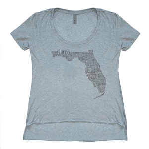 Camiseta con gráfico del estado de Florida, camiseta con nube de palabras de Florida, mapa de Florida, regalo de Florida, camiseta de vacaciones, camiseta de local de Florida, camiseta de Florida para mujer
