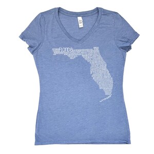 Florida State V-Ausschnitt T-Shirt, State Pride Shirt, Florida Wort Wolke Shirt, Karte von Florida, Florida Geschenk, Florida Haus T-Shirt, Damen Florida T-Shirt
