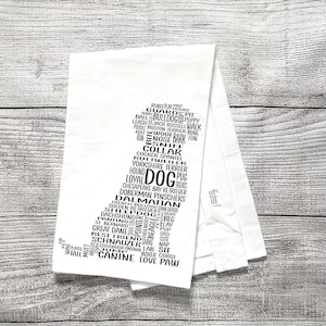 Dog Breed Tea Towel, Flour Sack Tea Towel, Dog Printed Dish Towel, Cotton Tea Towel, Word Art, Dog Lovers Gift, Dog Mom, Dog Kitchen Towel