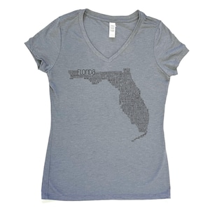 T-shirt Florida staat V-hals, shirt State Pride, shirt Florida Word Cloud, kaart van Florida, cadeau Florida, shirt Florida Home, damesshirt Florida