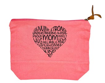 Mom Canvas Bag, Gift for Mom, Mother's Day Gift, Cosmetic Pouch, Mom Zipper Pouch, Mom Word Art, Accessory Pouch, New Mom Gift, Mom Bag