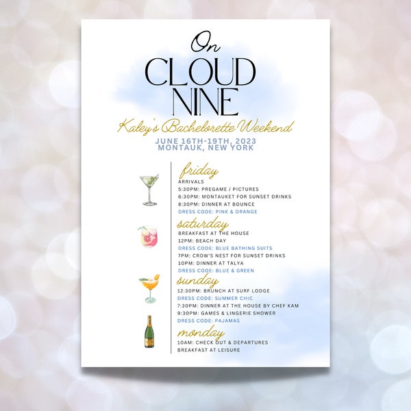 On Cloud Nine Bachelorette Invitation Template, Digital Download, Minimalist Bride, Something Blue Bride, Light Blue Trendy Invite