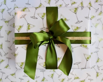 Papel de regalo para cócteles Dirty Martini, Martini y aceitunas, papel de regalo para fiestas y cumpleaños, papel de regalo NYC, extra sucio