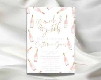 Brunch and Bubbly Bridal Shower Invitation Template | Blush Pink Watercolor Design Digital | DIY Invitation | Champagne Invite