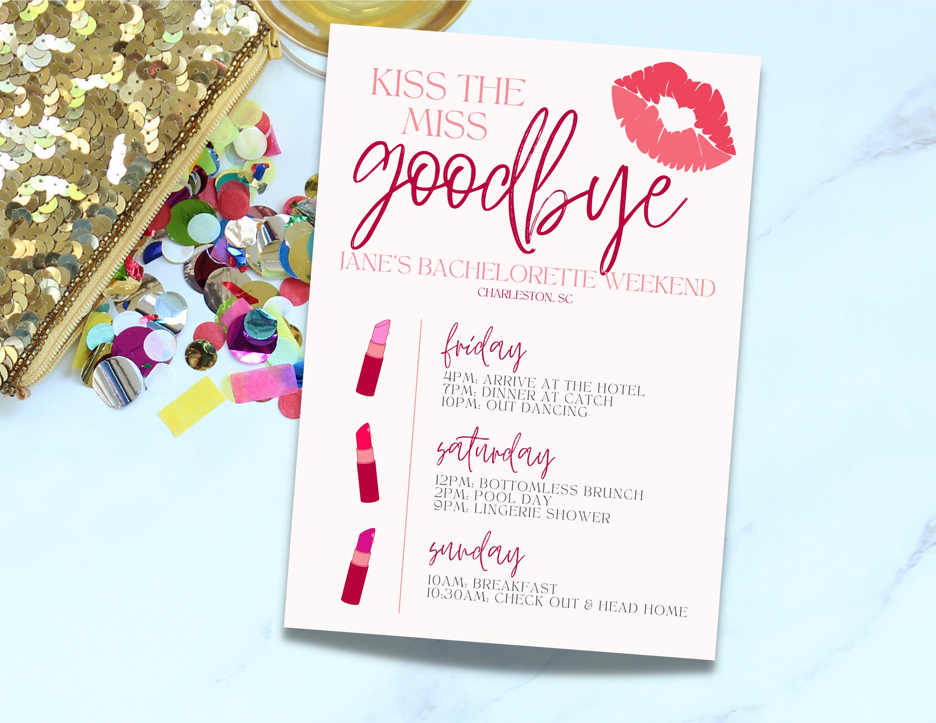 Kiss the Miss Goodbye Bachelorette Invitation Template Pink - Etsy