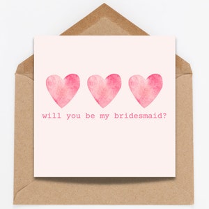 Personalized Pink Heart Bridesmaid Proposal Card, Maid of Honor, DIY At Home Printing, Watercolor Bridesmaid Gift, bridal party, girly bride