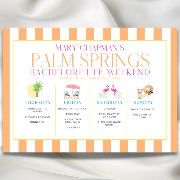 Orange Stripes Palm Springs Bachelorette Invitation Template, Palm Trees Party, Customizable, Palm Spring Before the Ring, Beach Weekend