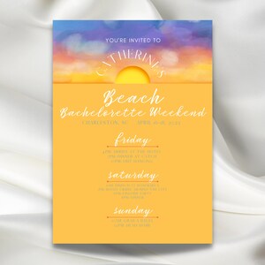 Orange Mexico Watercolor Sunset Beach Bachelorette Invitation, 30A, Miami, Sunny Florida, Ocean, Beach Babe, Sandy Toes, Tropical Party