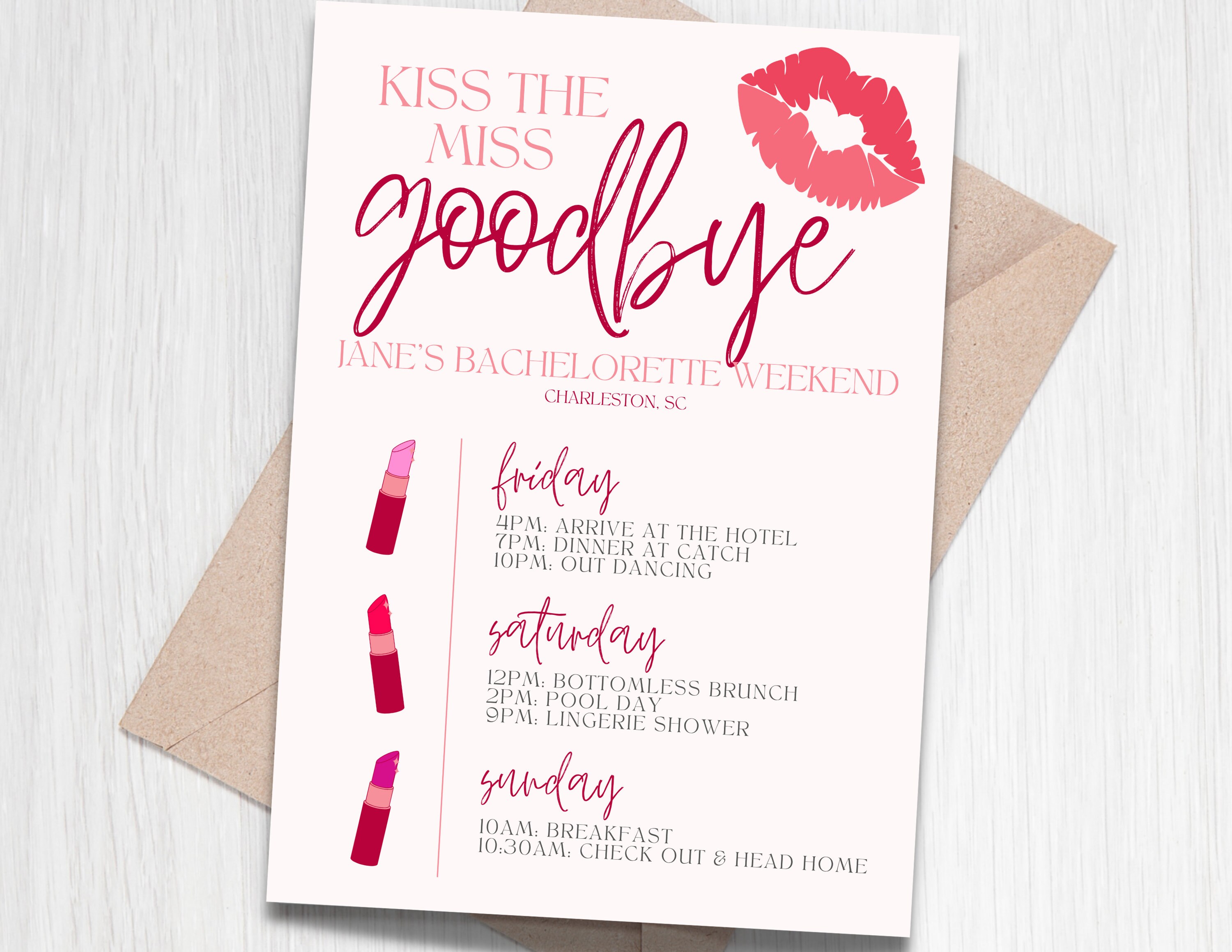 Kiss the Miss Goodbye Bachelorette Invitation Template Pink - Etsy