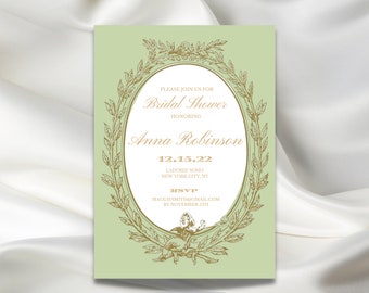 French Inspired Bridal Shower Printable Invitation, Digital Download, Calligraphy, Monogram, Instant DIY, French Macaroon Design