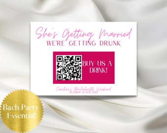 Modèle d'autocollant Venmo multicolore Bachelorette QR Code | Achetez un verre à la mariée | Bach Party Essential Téléchargement instantané | Autocollant imprimable