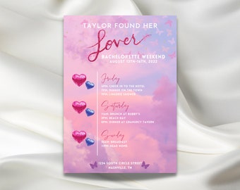 She found her LOVER Bachelorette Invitation Template | TS Party Invite | Digital Download | Customizable | DIY, Taylor Nation, Watercolor