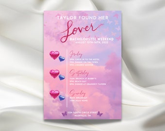 She found her LOVER Bachelorette Invitation Template | TS Party Invite | Digital Download | Customizable | DIY, Taylor Nation, Watercolor