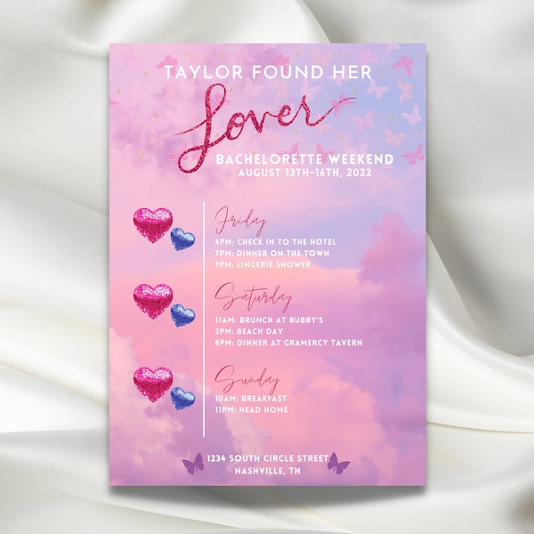 She found her LOVER Bachelorette Invitation Template | TS Party Invite | Digital Download | Customizable | DIY, Taylor Nation, Watercolor