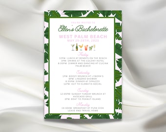 West Palm Beach Bachelorette Invitation Template, Palm Trees Party, Customizable, Palm Tree Pink and Green Invite, Beach Weekend
