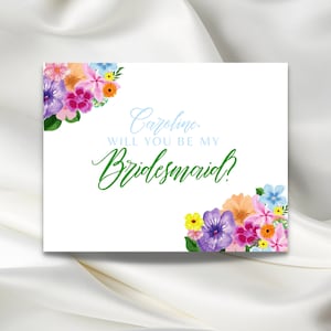 Personalisierte Blumen Brautjungfer Vorschlag Karte / Trauzeugin / Digital Download / Zu Hause Druck / Bunt / Brautjungfer Geschenk / Blumen