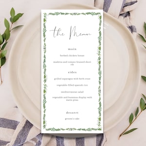 Vegetación de acuarela + Menú de boda floral, Menú de evento de acuarela, Menú de cena de ensayo, Menú de cena de recepción de acuarela, Menú personalizable