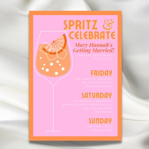 Aperol Spritz Bachelorette Invitation Template, Spritz Party Invite, Digital Download, Cocktail Party Invite, Spritz and Celebrate, Cheers