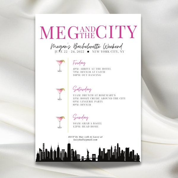 Modèle d’invitation SATC Bachelorette | Invitation à une fête à New York | Téléchargement numérique | Personnalisable | Bricolage, Carrie, Skyline de la ville