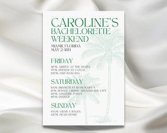Tropical Minimalist Beach Theme Bachelorette Invitation Template, 30A Bachelorette Invite, Digital Download Invitation, Trendy Palm Trees