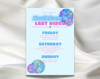 Last Disco Bachelorette Invitation Template | Digital Download | Customizable | DIY, Rainbow Disco, Let's Go Girls, Modern and Retro Invite