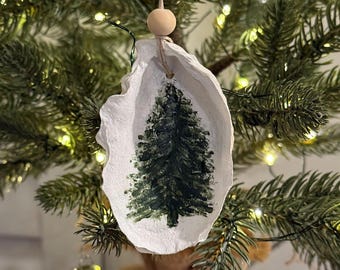 Hand-Painted Oyster Shell Christmas Ornament | Christmas Tree