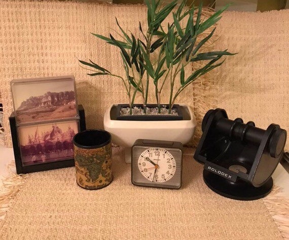 Vintage Woodgrain Desk Organizer Set Etsy