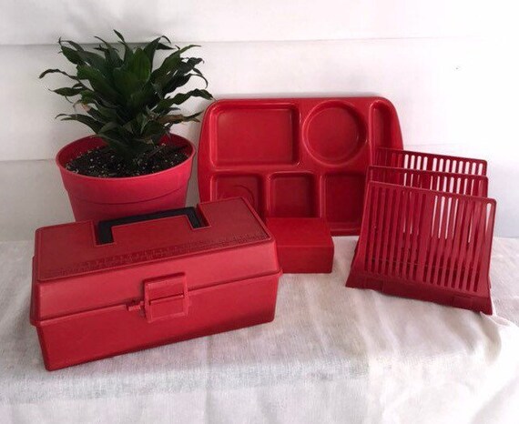 Vintage Red Desk Organizer Collection Etsy