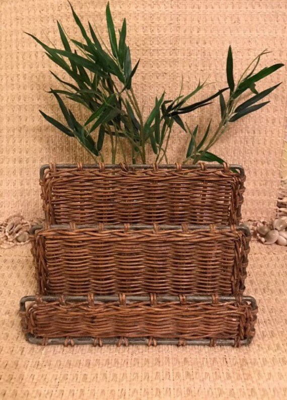 Vintage Wicker Desk Organizer Etsy