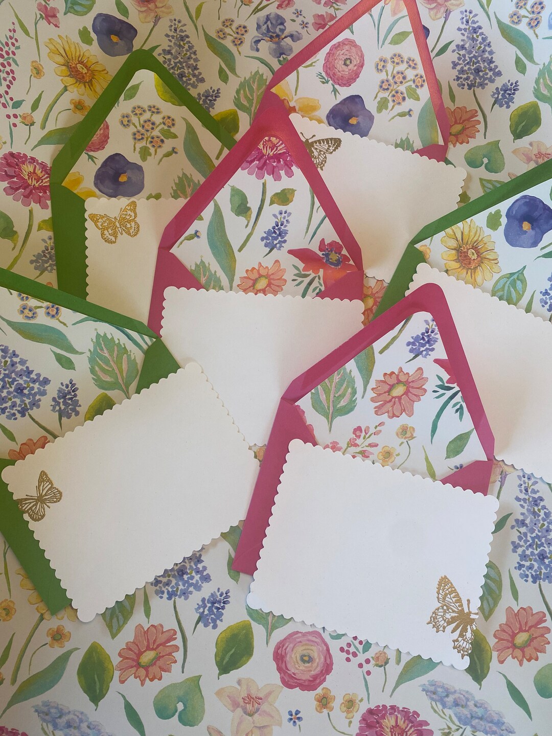 Set of Six Butterfly Notecards With Floral Lining. - Etsy