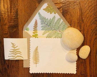 Set of six fern notecards with beautiful lined envelopes.