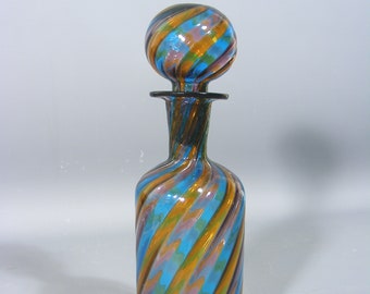 Murano Glass Bottle Decanter, Vintage Spiral Striped Glass Bottle, "A Canne" Bottle With Stopper, Italian Glass Decanter, Free UK Postage