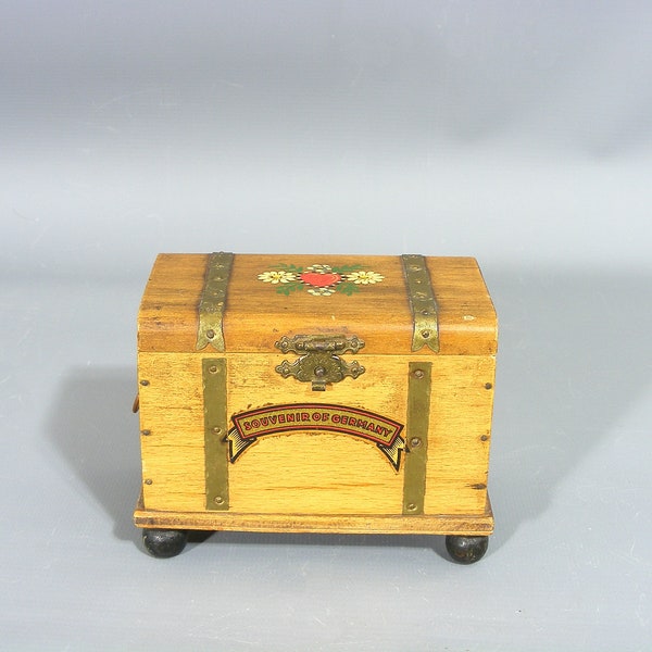 Vintage German Musical Jewellery Box, Thorens Musical Box, Souvenir Of Germany, Hand Painted Box, Wooden Music Box Chest,  Free UK Postage