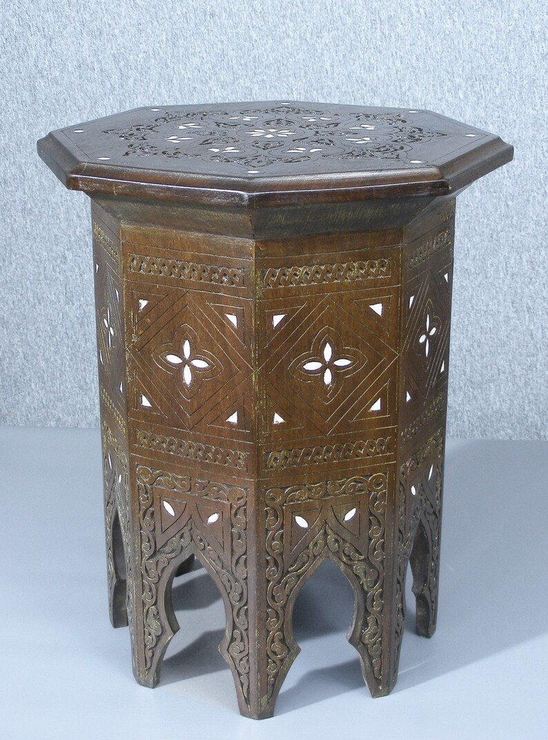 Vintage Moroccan Inlaid Table Mother Of Pearl Occasional Lamp Moorish Plant Stand Free Uk Post