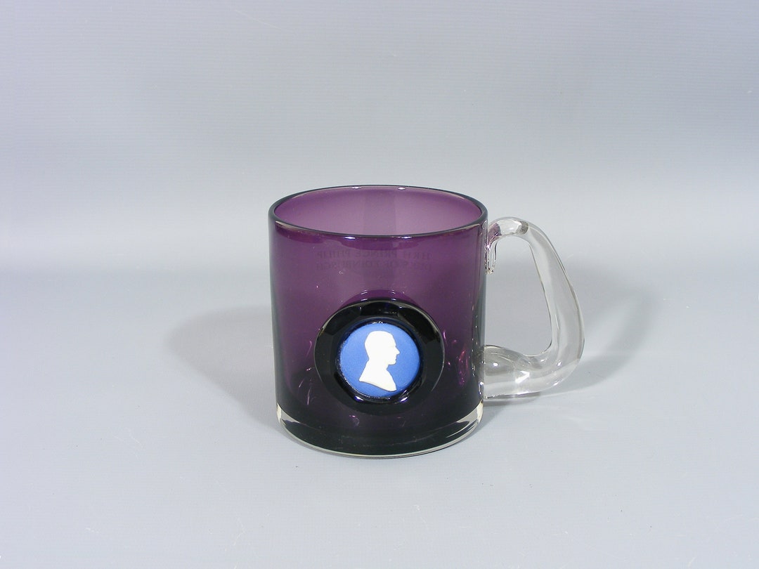 Vintage H R H Prince Philip Wedgwood Glass Tankard Mug, Purple Glass