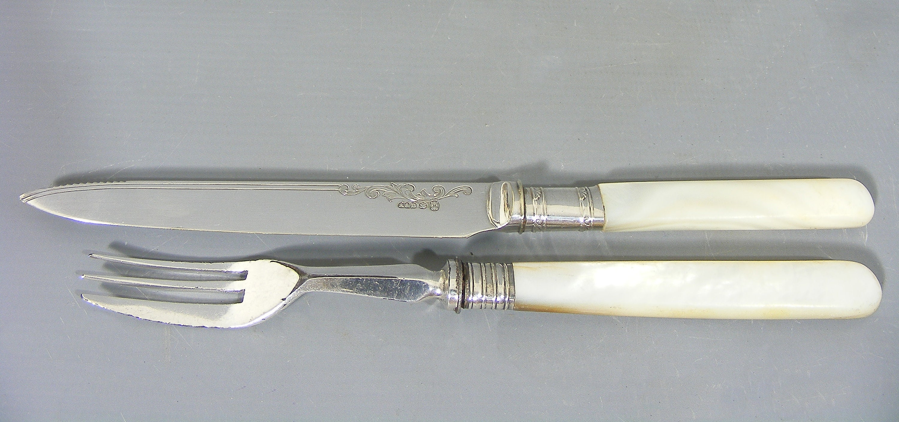 Silver Plated Fruit Knives & Forks With Mother Of Pearl Handles For 12 -  Decorative Collective