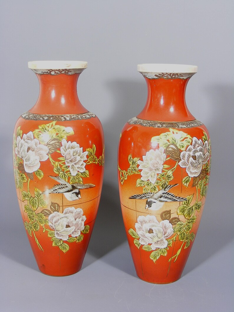 Pair Of Large Japanese Satsuma Vases Pair Of Vases Antique Etsy