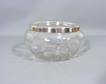 Vintage Silver Plated Rim Glass Bowl, Glass Serving Bowl, Silver Rimmed Bowl, Antique Glass Bowl,