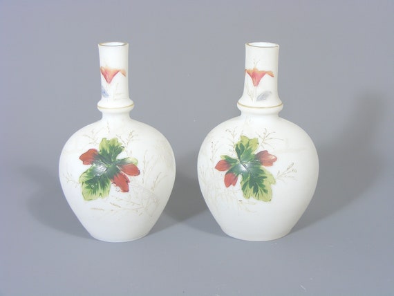 Pair Of Antique Victorian White Glass Vases Vases Glass Etsy