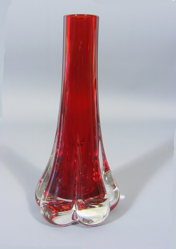 Vintage Whitefriars Red Glass Vase Elephant Foot Vase Etsy