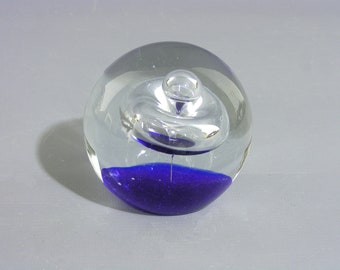 Vintage Paperweight, Glass Paperweight, Bubble Paperweight, Round Paperweight, Blue Ground Paperweight, Gift Idea, Vintage  Glass