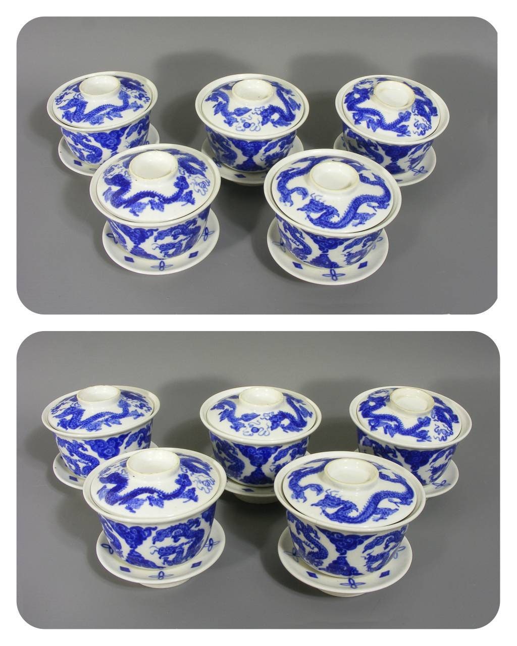 Set of Vintage Chinese Gaiwan Tea Cups Chinese Dragon Etsy