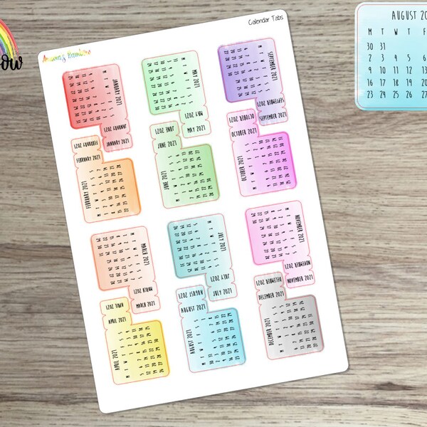 Calendar Tabs - Ombré Watercolour - Large