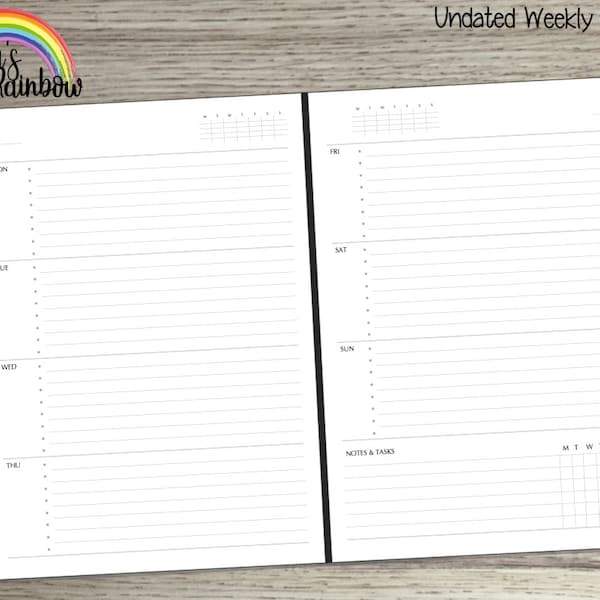 Weekly Undated Simplicity Inserts - Week on 2 Pages