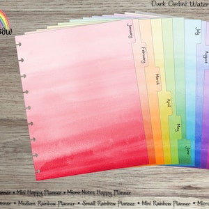 Dark Ombré Watercolour Dividers with tab stickers (NOT foiled) - for use with Happy Planner (TM) or Rainbow Planner